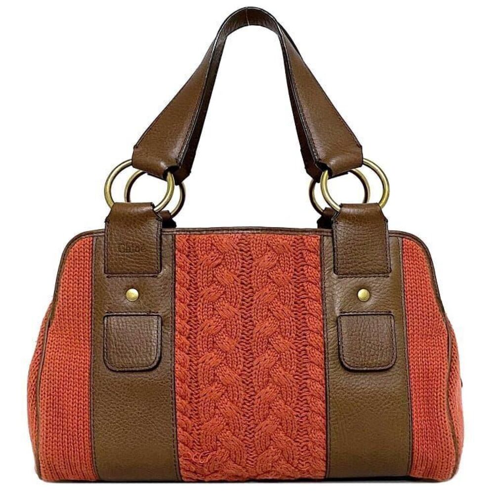 Chloe Handbag orange brown gold cable knit leather bag feel